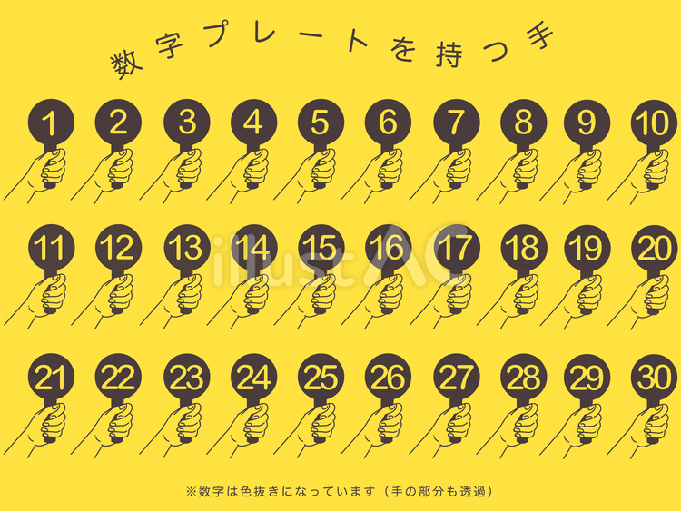 【数字】プレートを持つ手（ブラウン） 数字,ナンバー,手のイラスト素材