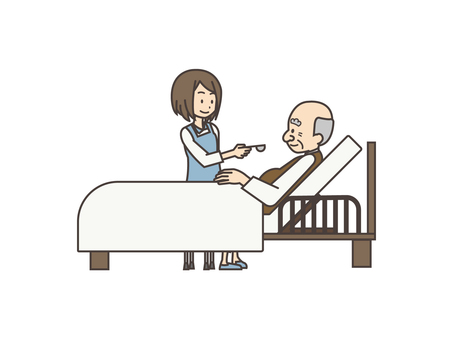 お爺さん（ベッド） お爺さん,老人,男性,ベッド,食事,介護,介護士,人物,シンプル,ベクターのイラスト素材
