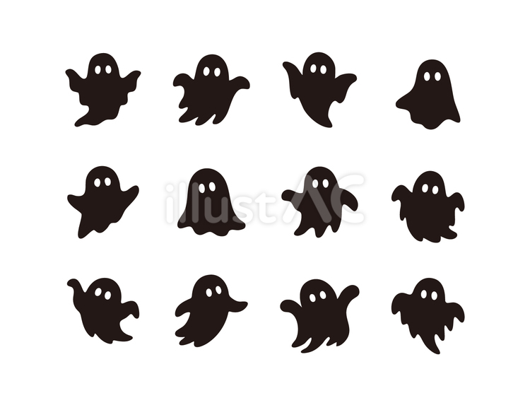 かわいい幽霊のシルエットセット 黒 かわいい幽霊のシルエットセット 黒 ハロウィン,ゴースト,ファントムのイラスト素材