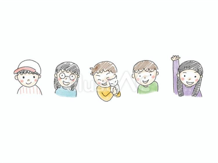 色鉛筆画風の子どもたち 子ども,上半身,笑顔のイラスト素材