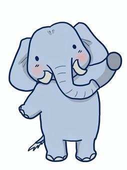 あいさつするゾウ ぞう,あいさつ,声かけ,挙手,指さし,擬人化,かわいいのイラスト素材