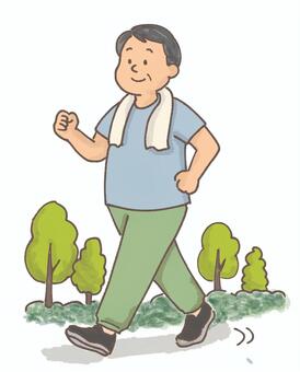 ウォーキングする中年男性 ウォーキング,歩く,運動,歩行,生活習慣,生活習慣病,肥満,タオル,男性,中年男性のイラスト素材