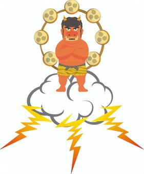 雲に乗った雷神 雲,雷,雷神,天気,鬼のイラスト素材