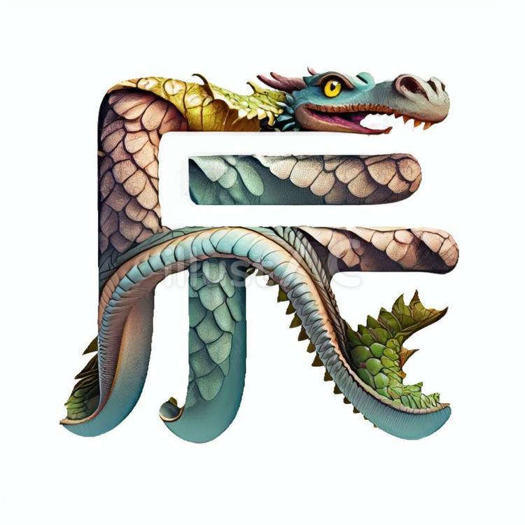 龍のイラストで形作った漢字の辰 辰,年賀状,漢字のイラスト素材