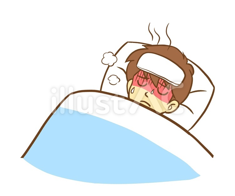 高熱で寝込む男性 眠る,風邪,高熱のイラスト素材