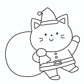 ねこサンタクロース サンタクロース,猫,クリスマス,服,帽子,動物,冬,モノトーン,塗り絵,可愛いのイラスト素材