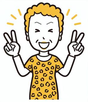  大阪のおばちゃん(黄)-214-バスト ピース,おばちゃん,大阪,ヒョウ柄,おばはん,中年,女性,関西,派手,おばさんのイラスト素材