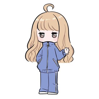 片手をあげるジャージの女の子 女の子,ジャージ,ゆるい,ジト目,立ち絵,全身,人,人物,金髪,長髪のイラスト素材