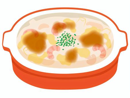 エビグラタン グラタン,エビグラタン,ホワイトソース,洋食,マカロニ,エビ,マッシュルーム,パセリ,チーズ,オーブンのイラスト素材