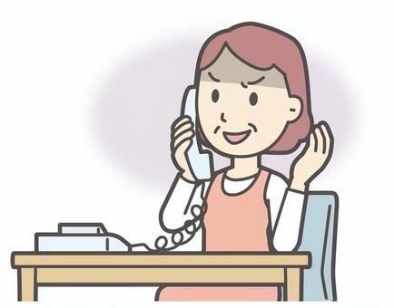  電話で騙そうとしている中年の女性 企む,おばさん,人,女性,中年,おばちゃん,シニア,ママ,主婦,ヘルパーのイラスト素材