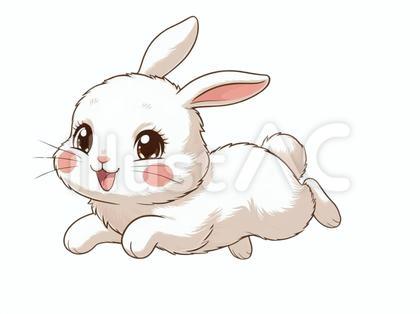 飛び跳ねている可愛い白ウサギ