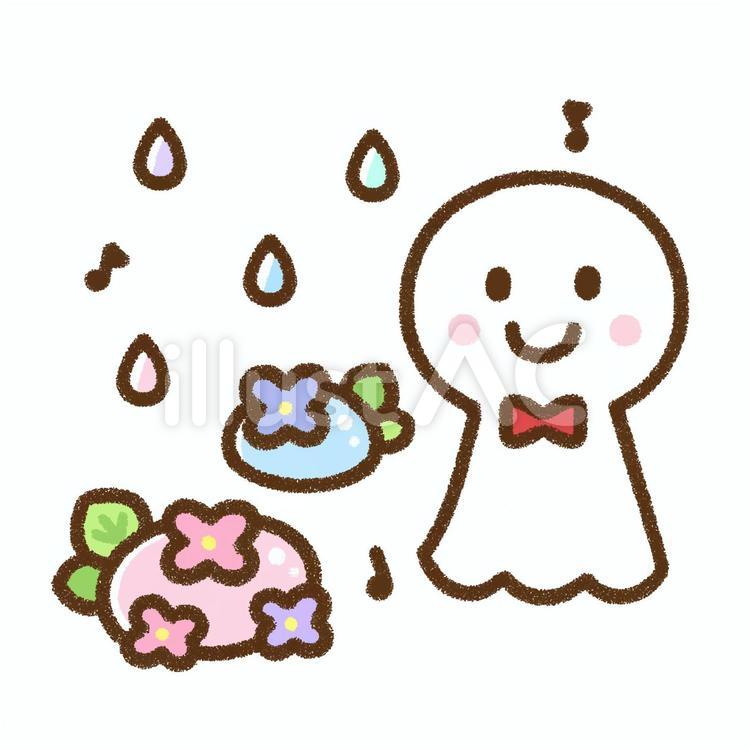 てるてるぼうず てるてるぼうず,雨,あじさいのイラスト素材
