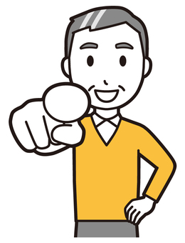 ニット中年男性(黄)-546-バスト  ニット中年男性(黄)-546-バスト 指さす,笑顔,おじさん,男性,中年,お父さん,パパ,シニア,ミドルエイジ,人物のイラスト素材