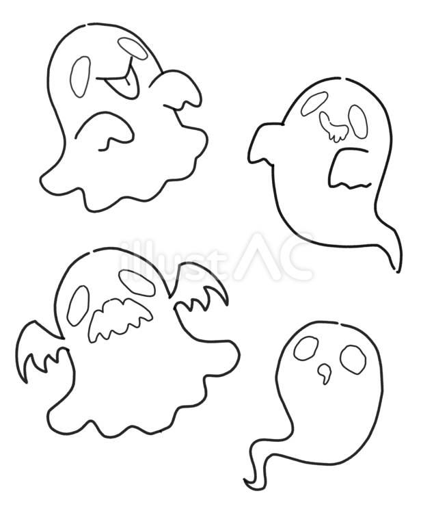 おばけの線画セット かわいい,ハロウィン,キャラクターのイラスト素材