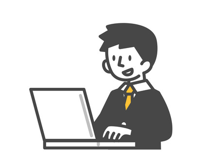 パソコンで仕事をするスーツ姿の男性 人,パソコン,pc,事務,入力,作業,サラリーマン,ビジネスマン,男性,ビジネスのイラスト素材