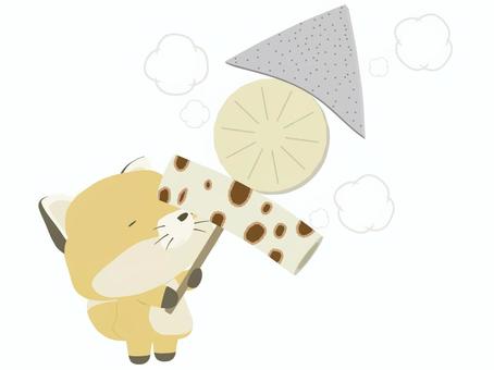 おでん_狐 おでん,狐,動物,かわいい,こんにゃく,大根,ちくわ,瞑るのイラスト素材