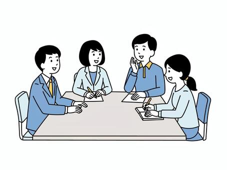 会話するビジネスパーソン男性女性の4人 会話,ビジネス,ミーティング,4人,打ち合わせ,ディスカッション,チーム,チームワーク,会社員,社会人のイラスト素材