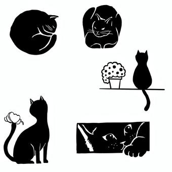 猫 シルエット 猫 シルエット 猫,イラスト,シルエット,彫刻,切り絵,モノクロ,黒,動物のイラスト素材