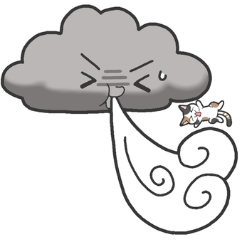強風 強風,雲,風,天気,曇,猫のイラスト素材