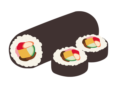 手描きの可愛い恵方巻のイラスト 恵方巻,海苔巻き,巻き寿司,お寿司,食べ物,節分,輪切りのイラスト素材