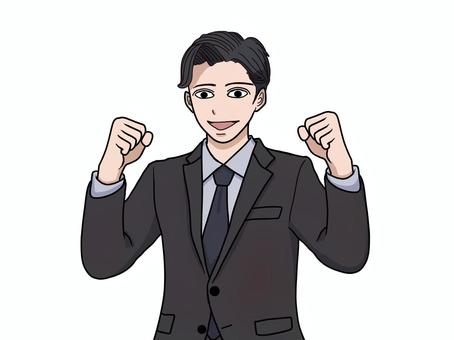 ガッツポーズで喜ぶスーツ姿の男性 ガッツポーズ,喜ぶ,スーツ,男性,ビジネス,両手,社会人,ビジネスマン,サラリーマン,会社員のイラスト素材