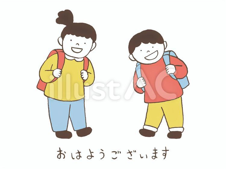おはようございます　挨拶をする子供たち 小学生,挨拶,おはようございますのイラスト素材