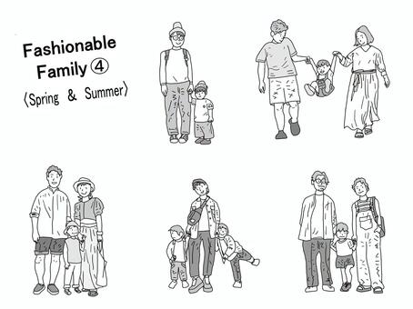 おしゃれファミリーＤＦ④　モノクロ 家族,ファミリー,パパ,ママ,子供,お父さん,お母さん,ファッショナブル,おしゃれ,かわいいのイラスト素材