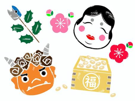 節分のスタンプ 節分のスタンプ 節分,福豆,鬼のイラスト素材