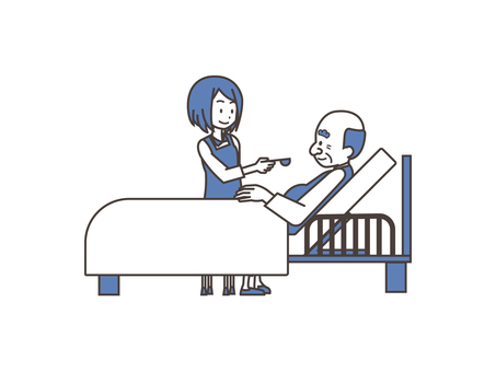 お爺さん（ベッド・青） お爺さん,老人,男性,ベッド,食事,介護,介護士,人物,シンプル,ベクターのイラスト素材