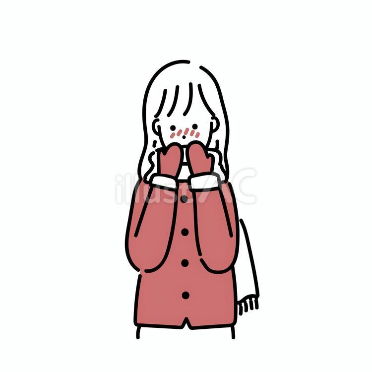 寒くて鼻が赤くなっている女の子１ 女の子,冬,寒いのイラスト素材