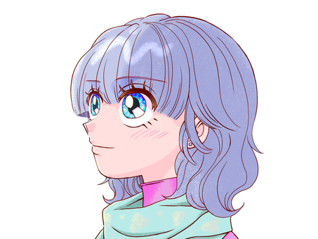 【ニューレトロ】見上げる女性 見上げる,女性,ニューレトロ,ボブ,ストールのイラスト素材