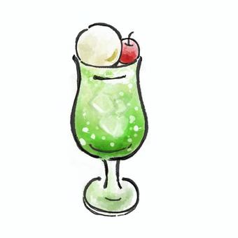 クリームソーダ　アイス クリームソーダ,筆,手書き,ドリンク,メニュー,水彩,アイスクリーム,ソーダ,メロン,炭酸のイラスト素材