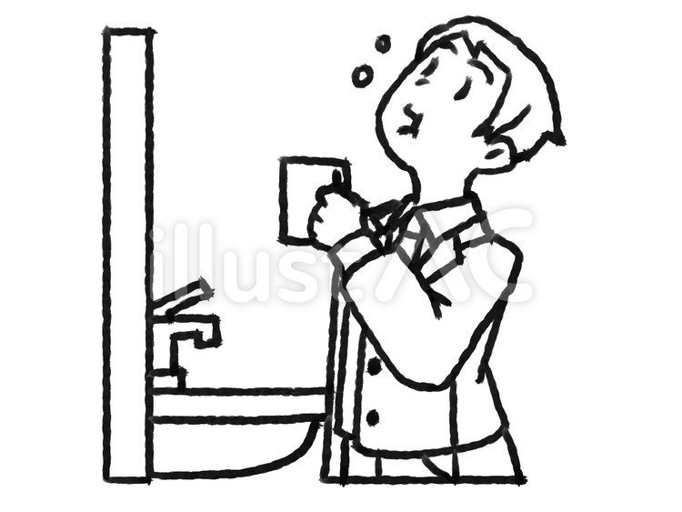 【白黒】うがいするサラリーマン【線画】 うがい,サラリーマン,スーツのイラスト素材