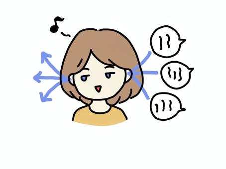 小言を平気で受け流して聞き流す女性 女性,茶髪,ボブ,音符,小言,聞き流し,受け流す,気にしない,平気,話のイラスト素材