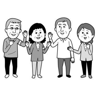 町内会の人達03_モノクロ 男性,女性,50代,60代,70代,町内会,自治会,指導員,町内会長,交通指導員のイラスト素材