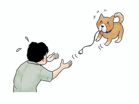 か・・、帰ってこいよぉ～ 動物,犬,ペット,あとずさり,舌,人物,大人,男性,後ろ姿,上半身のイラスト素材