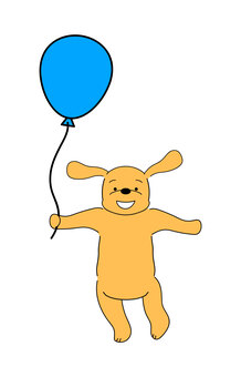 青い風船を持つ犬 風船,バルーン,紐,青,水色,ふわふわ,浮く,漂う,浮かぶ,ヘリウムガスのイラスト素材