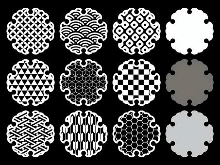 和のアイコンセット/雪輪/白 幾何学模様,アイコン,セット,モノクロ,かわいい,ベクターのイラスト素材