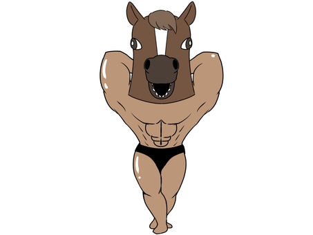 馬のかぶりもの マッチョ 日焼け７ ボディビルダー,日焼け,筋肉,男性,マッチョ,ムキムキ,フィットネス,トレーニング,スポーツ,ポーズのイラスト素材