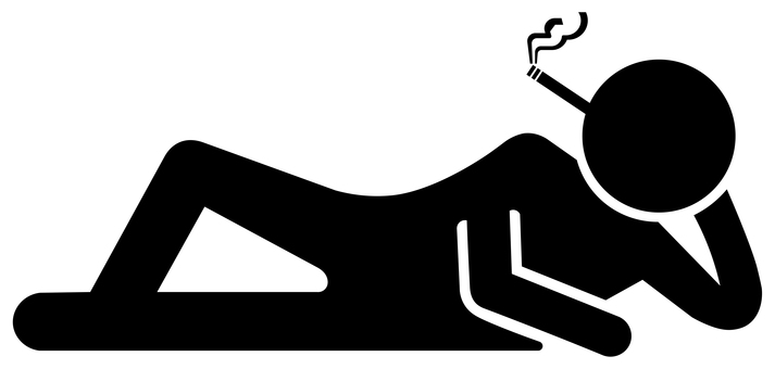 寝たばこ　シルエット① 寝たばこ,肘付き,横寝,肘枕,寝転がり,就寝,うたた寝,タバコ,たばこ,煙草のイラスト素材