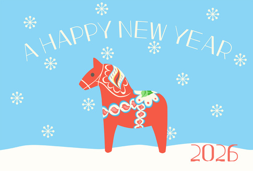 年賀状2026-3 年賀状2026-3 2026,2026年,馬,午年,動物,年賀,年賀状,北欧風,雪,干支のイラスト素材