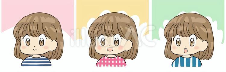 女性1　基本、嬉、驚 人物,顔,表情のイラスト素材
