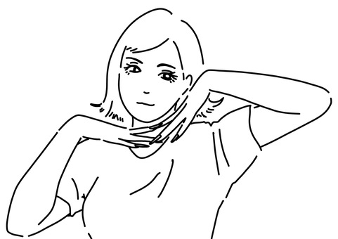 両手を顔の下にギャル　線画