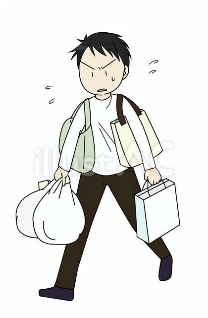 たくさんの荷物を持つ男性