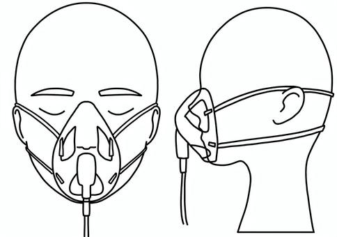 オープンフェイスマスク　横顔と正面線画 オープンフェイスマスク,酸素,治療,横顔,正面,線画のイラスト素材