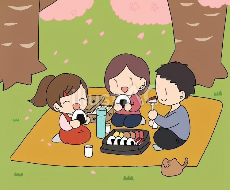 お花見する家族 花見,家族,女の子のイラスト素材