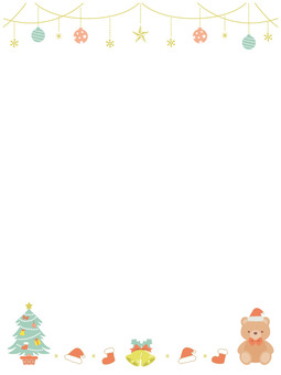 クリスマスのフレーム背景（たて） クリスマス,背景,フレーム,縦,オーナメント,クリスマスツリー,テディベア,サンタ帽子,靴下,ベルのイラスト素材