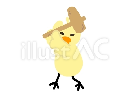 ひよこトリオ 杵を振り上げる