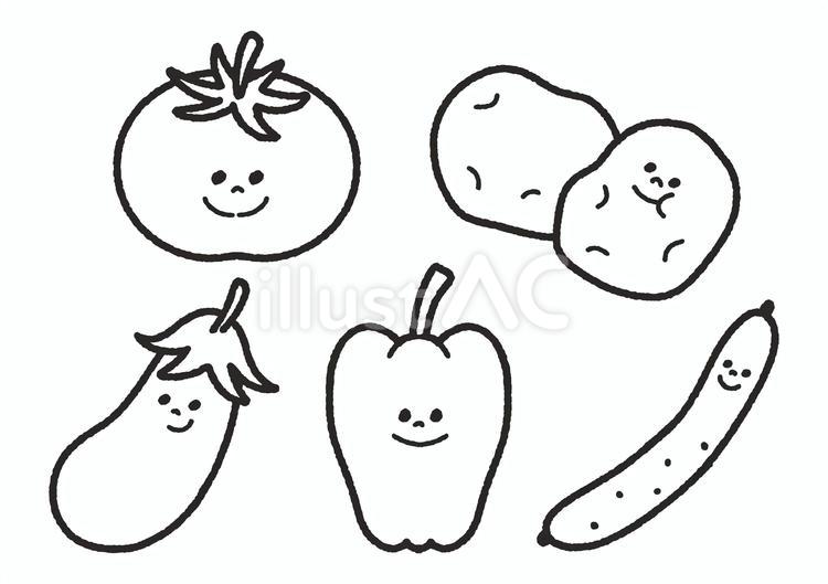 5種のお野菜セット(1)＿線画 トマト,じゃがいも,馬鈴薯のイラスト素材