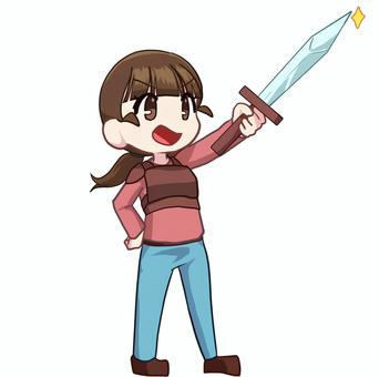 剣士＿女性 人物,生活,全身,女性,革,防具,剣,掲げる,剣士,素材のイラスト素材